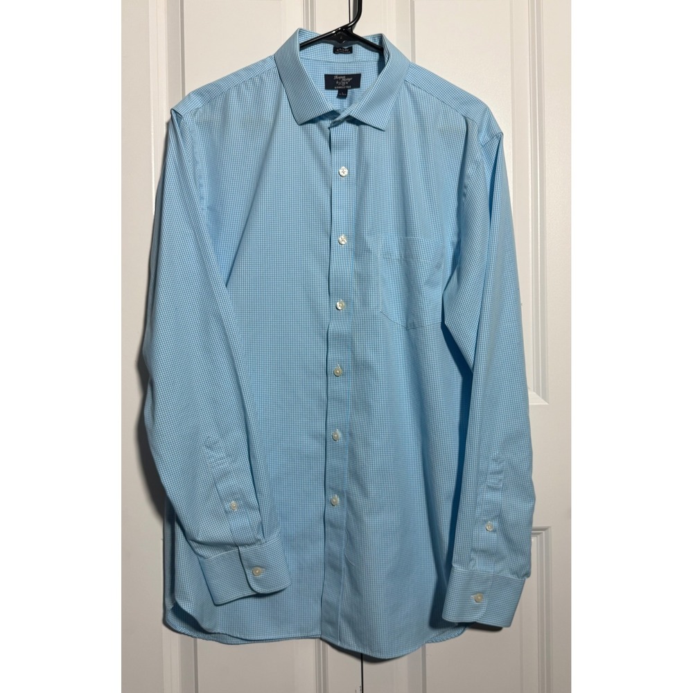 J.Crew Thompson Button Down Shirt Mens L 16-16.5 Blue Gingham Wrinkle Free Excel
